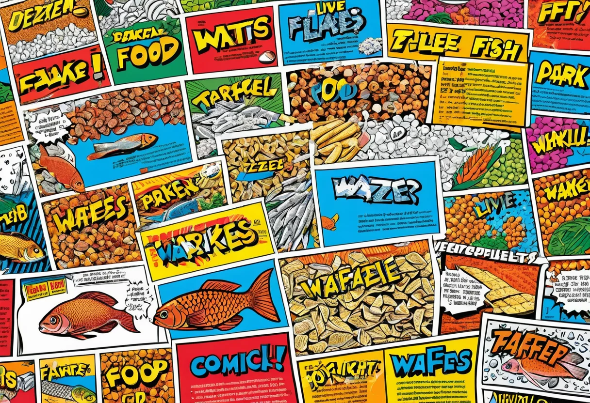 Verschiedene Fischfutter-Arten wie Flocken, Granulat und Frostfutter im Vergleich